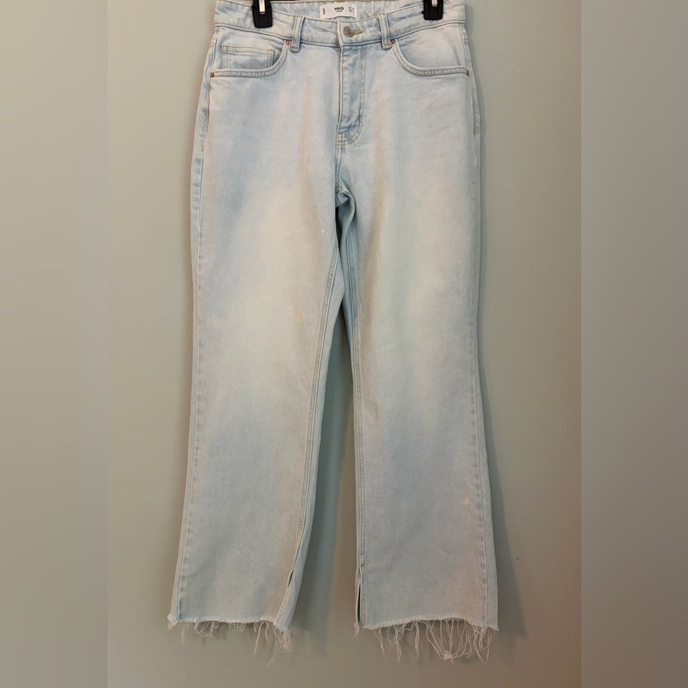 MNG Mango Light Wash Wide Leg Cropped Raw Hem Jeans Size EU 38 US 6